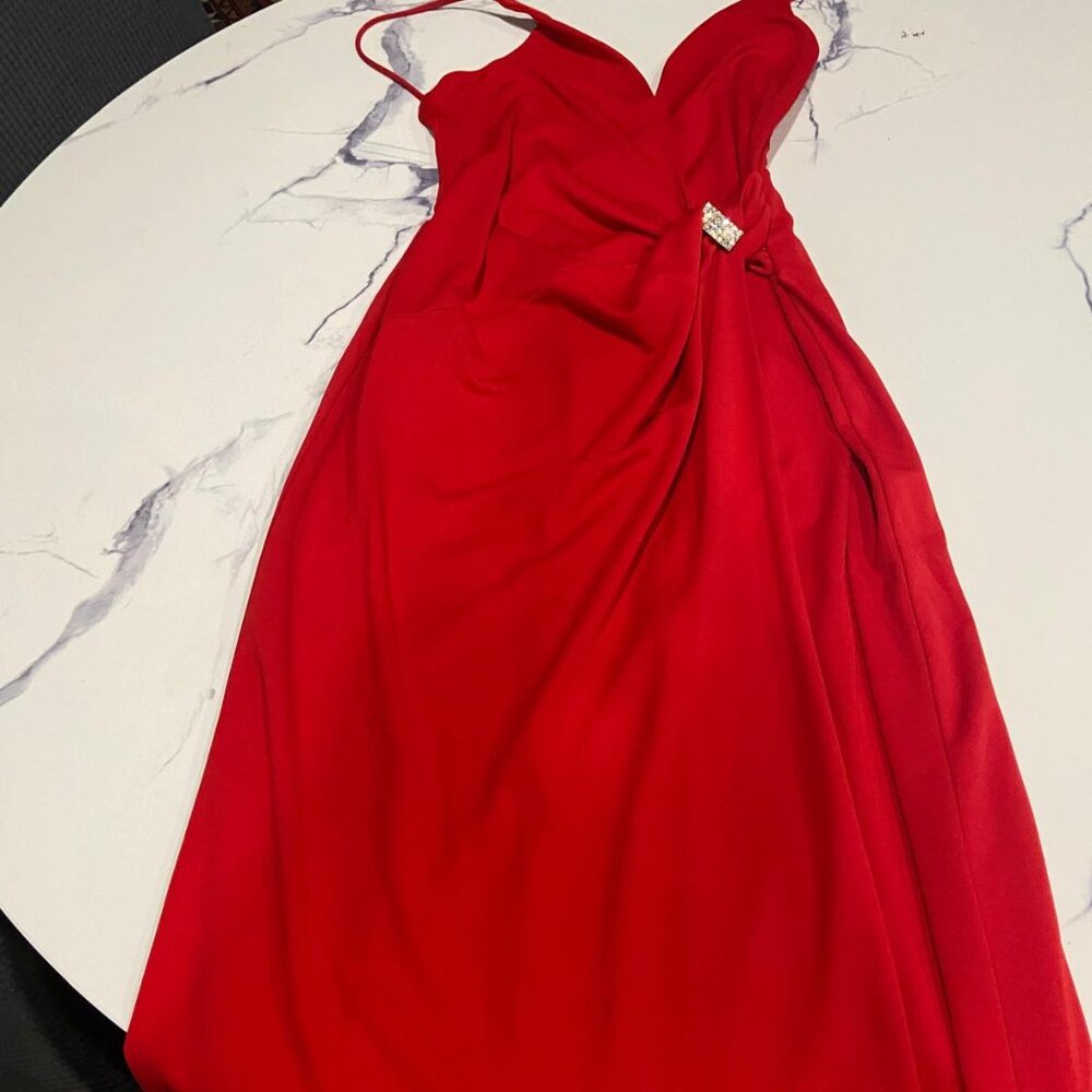 Red Evening Dress – Size Small – Elegant Draped Design
